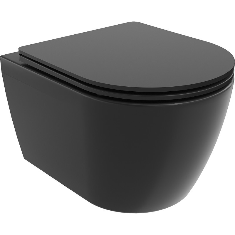 MEXEN/S Carmen Závěsná WC mísa Rimless Tornado včetně sedátka s slow slim, duroplast, černá mat 30881085T