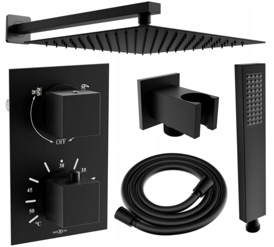 MEXEN/S Cube DR02 podomítkový sprchový SET + slim sprcha 25, černý 77502DR0225-70