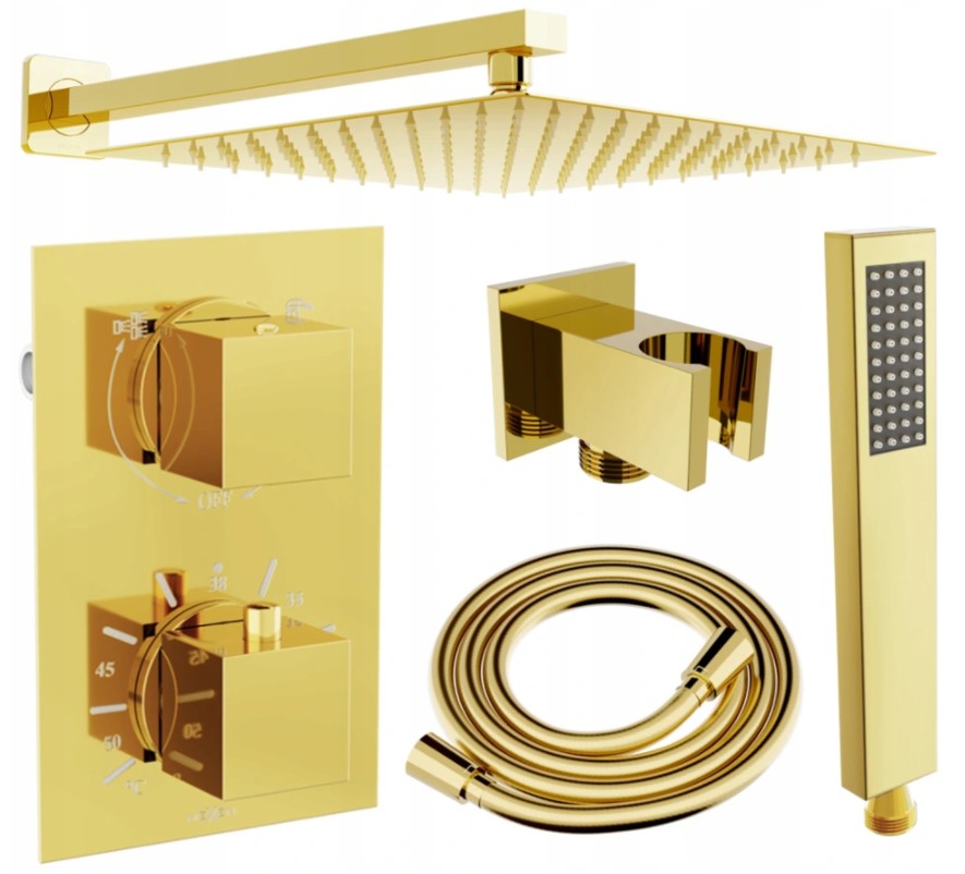 MEXEN/S Cube DR02 podomítkový sprchový SET + slim sprcha 30, zlatý 77502DR0230-50