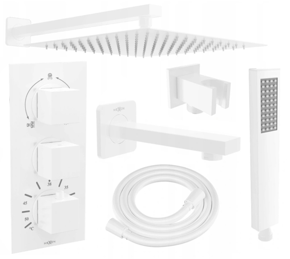 MEXEN/S Cube DR02 podomítkový vanový SET s vytokovou hubicí + slim sprcha 25, bílá 77503DR0225-20