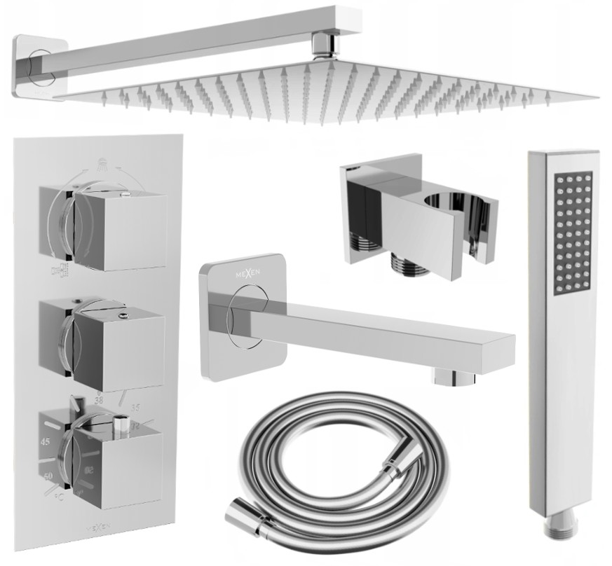 MEXEN/S Cube DR02 podomítkový vanový SET s vytokovou hubicí + slim sprcha 25, chrom 77503DR0225-00