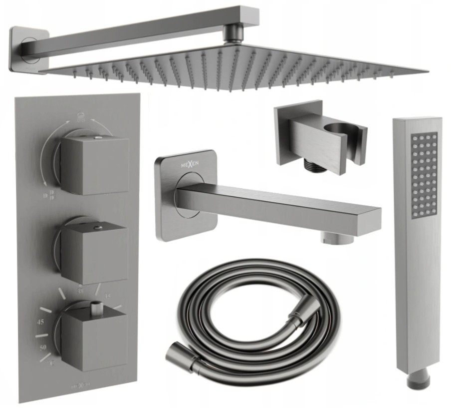 MEXEN/S Cube DR02 podomítkový vanový SET s vytokovou hubicí + slim sprcha 25, grafit 77503DR0225-66