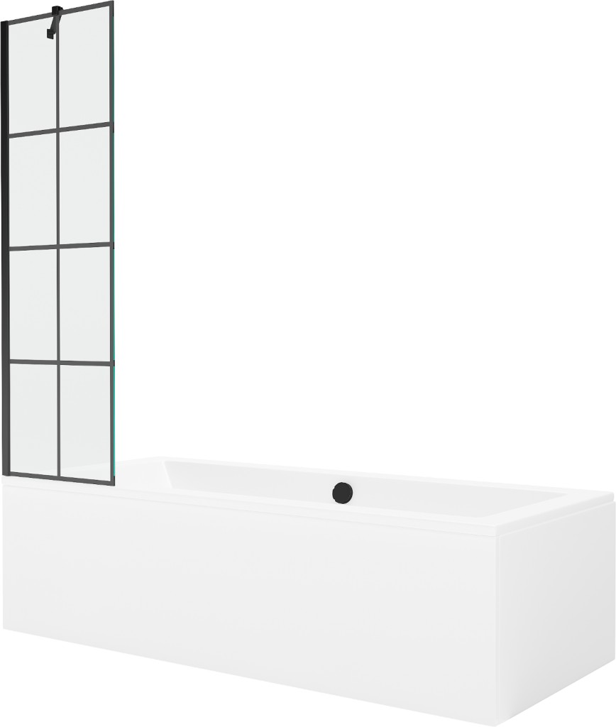 MEXEN/S Cube obdélníková vana 170 x 80 cm s panelem + vanová zástěna 50, černá vzor 550517080X9505007077