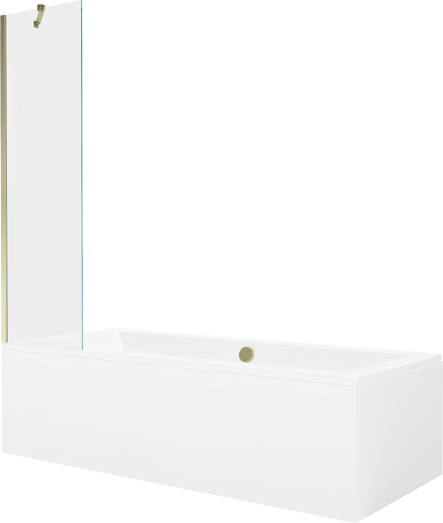 MEXEN/S Cube obdélníková vana 170 x 80 cm s panelem + vanová zástěna 50, transparent, zlatá 550517080X9505000050