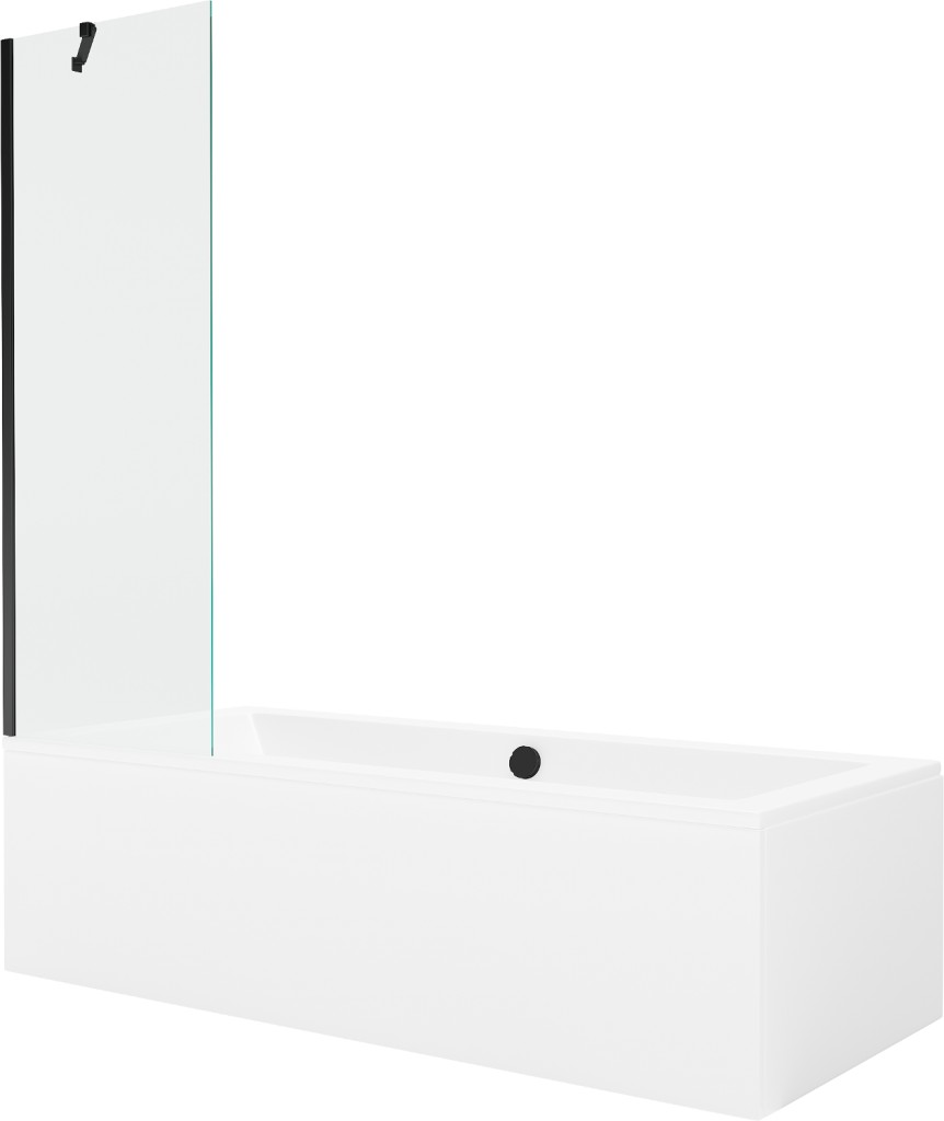 MEXEN/S Cube obdélníková vana 170 x 80 cm s panelem + vanová zástěna 60, transparent, černá 550517080X9506000070
