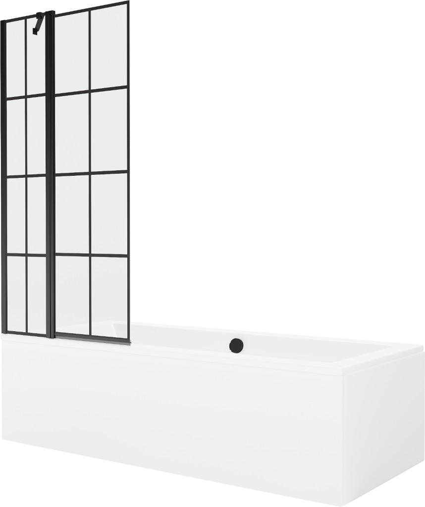 MEXEN/S Cube obdélníková vana 170 x 80 cm s panelem + vanová zástěna 80, černá vzor 550517080X9408117077