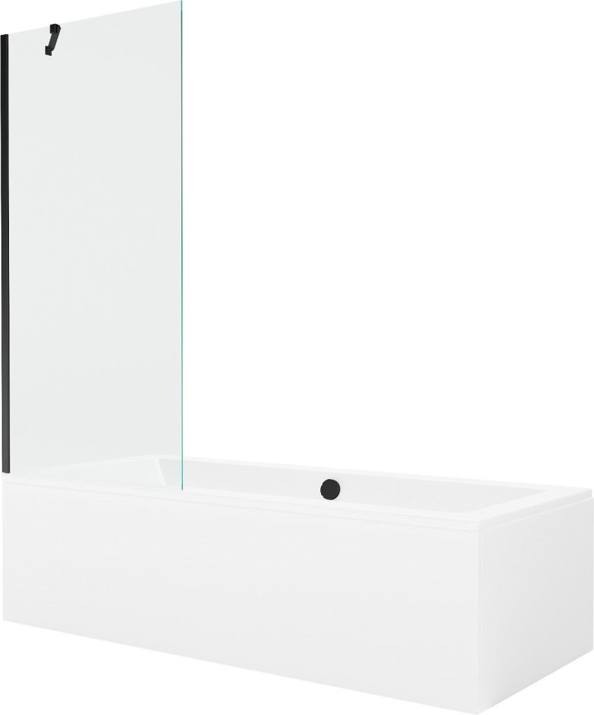 MEXEN/S Cube obdélníková vana 170 x 80 cm s panelem + vanová zástěna 80, transparent, černá 550517080X9508000070