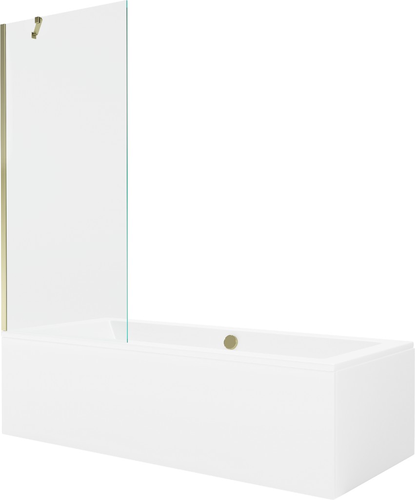 MEXEN/S Cube obdélníková vana 170 x 80 cm s panelem + vanová zástěna 80, transparent, zlatá 550517080X9508000050