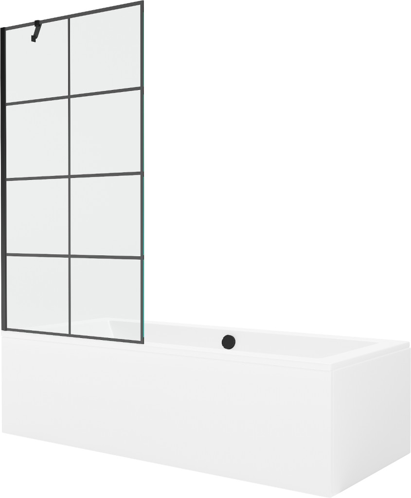 MEXEN/S Cube obdélníková vana 170 x 80 cm s panelem + vanová zástěna 90, černá vzor 550517080X9509007077