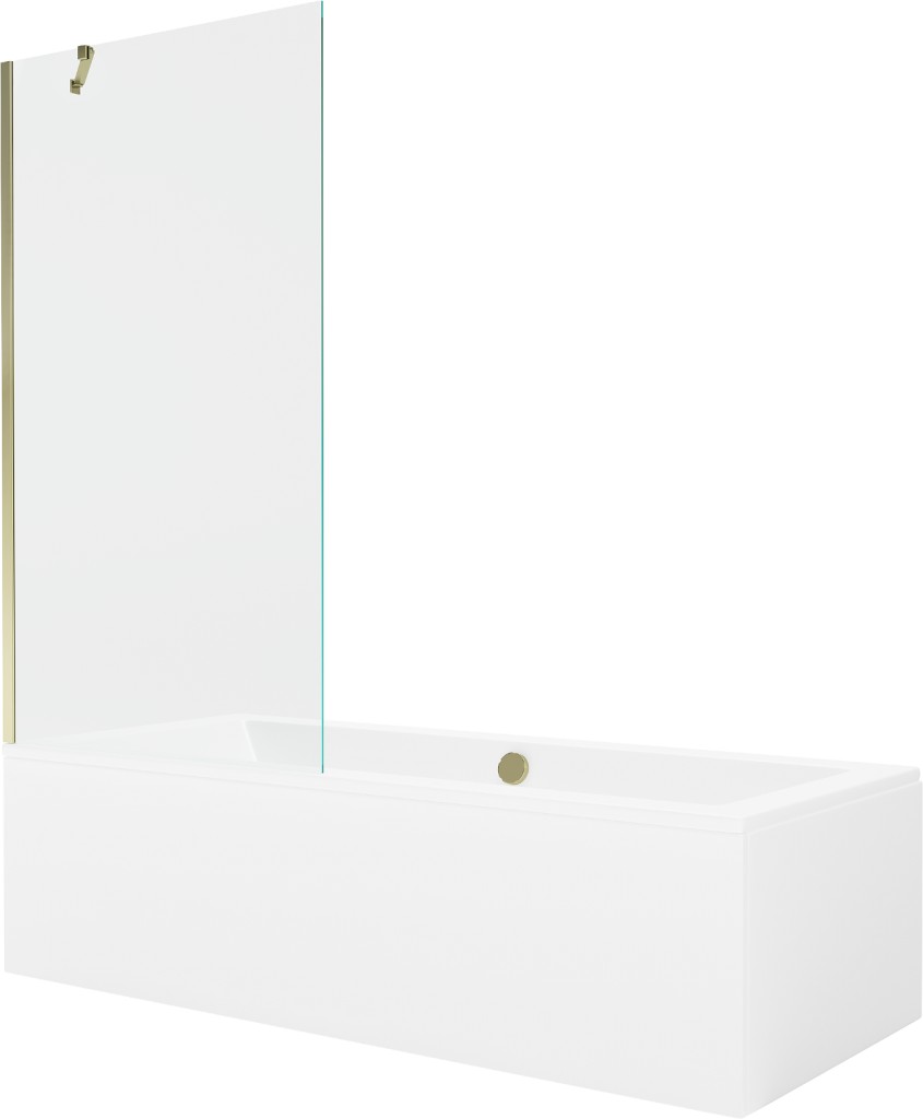 MEXEN/S Cube obdélníková vana 170 x 80 cm s panelem + vanová zástěna 90, transparent, zlatá 550517080X9509000050