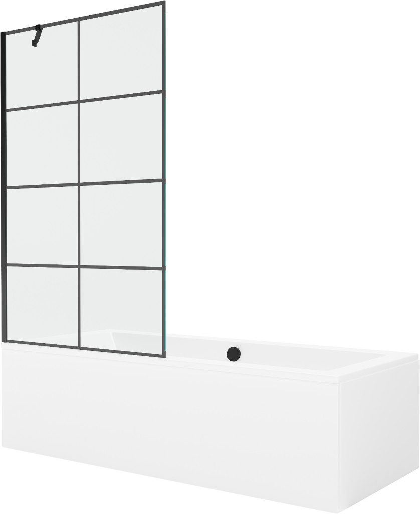 MEXEN/S Cube obdélníková vana 180 x 80 cm s panelem + vanová zástěna 100, černá vzor 550518080X9510007077