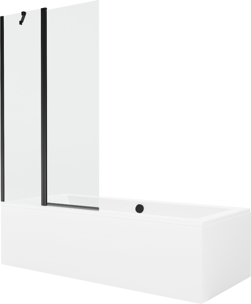 MEXEN/S Cube obdélníková vana 180 x 80 cm s panelem + vanová zástěna 100, transparent, černá 550518080X9410117000