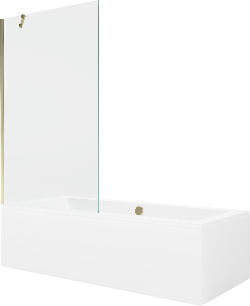 MEXEN/S Cube obdélníková vana 180 x 80 cm s panelem + vanová zástěna 100, transparent, zlatá 550518080X9510000050