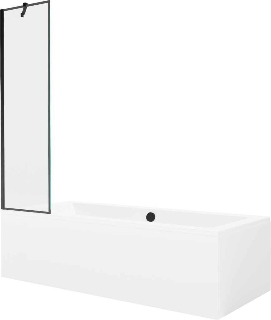 MEXEN/S Cube obdélníková vana 180 x 80 cm s panelem + vanová zástěna 50, černá vzor 550518080X9505007070