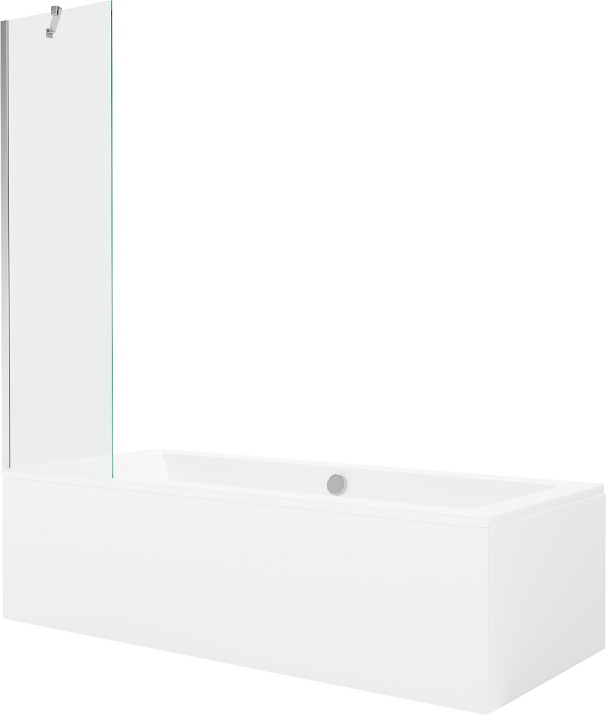 MEXEN/S Cube obdélníková vana 180 x 80 cm s panelem + vanová zástěna 50, transparent, chrom 550518080X9505000001