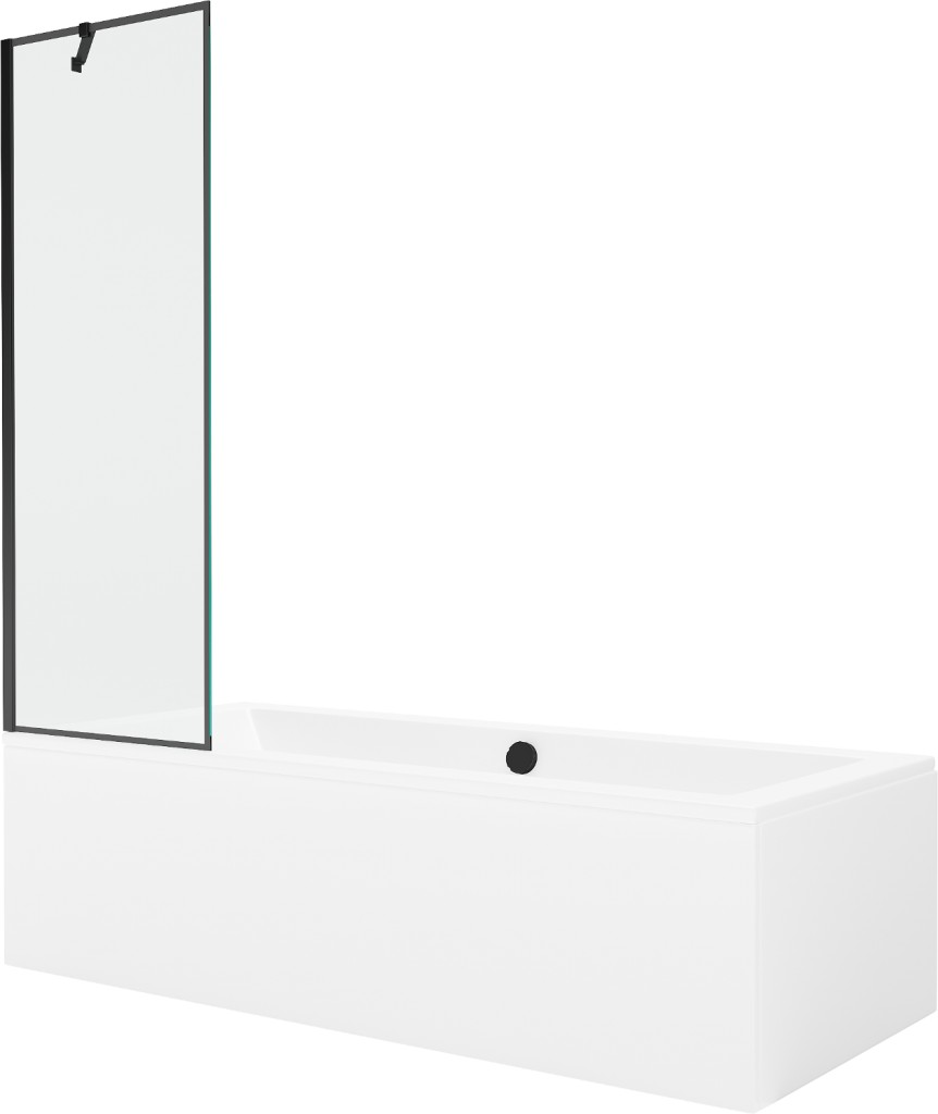 MEXEN/S Cube obdélníková vana 180 x 80 cm s panelem + vanová zástěna 60, černá vzor 550518080X9506007070