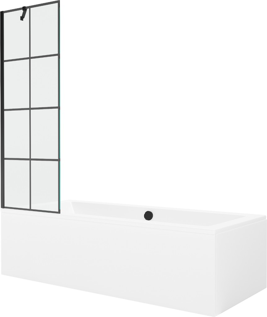 MEXEN/S Cube obdélníková vana 180 x 80 cm s panelem + vanová zástěna 60, černá vzor 550518080X9506007077