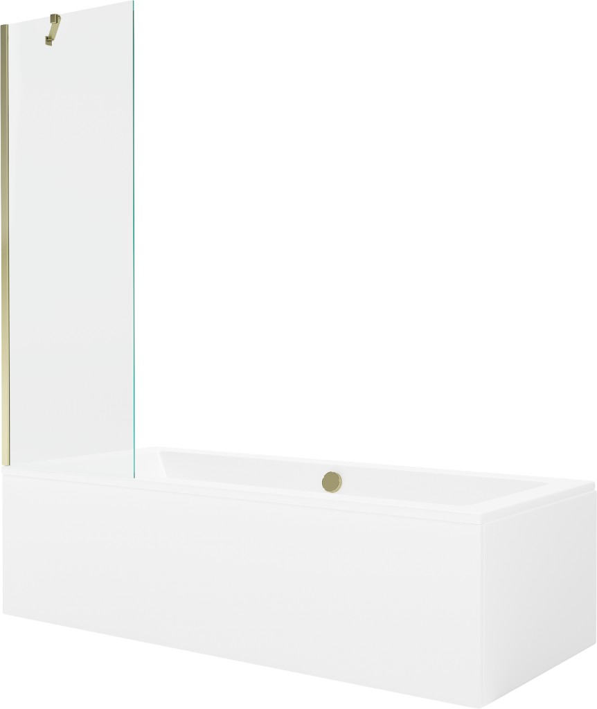MEXEN/S Cube obdélníková vana 180 x 80 cm s panelem + vanová zástěna 60, transparent, zlatá 550518080X9506000050