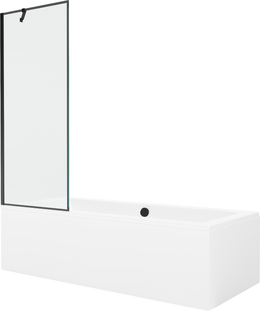 MEXEN/S Cube obdélníková vana 180 x 80 cm s panelem + vanová zástěna 70, černá vzor 550518080X9507007070