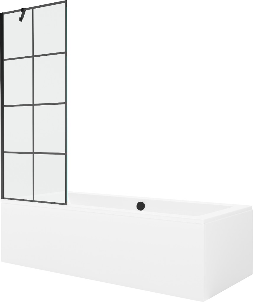 MEXEN/S Cube obdélníková vana 180 x 80 cm s panelem + vanová zástěna 70, černá vzor 550518080X9507007077