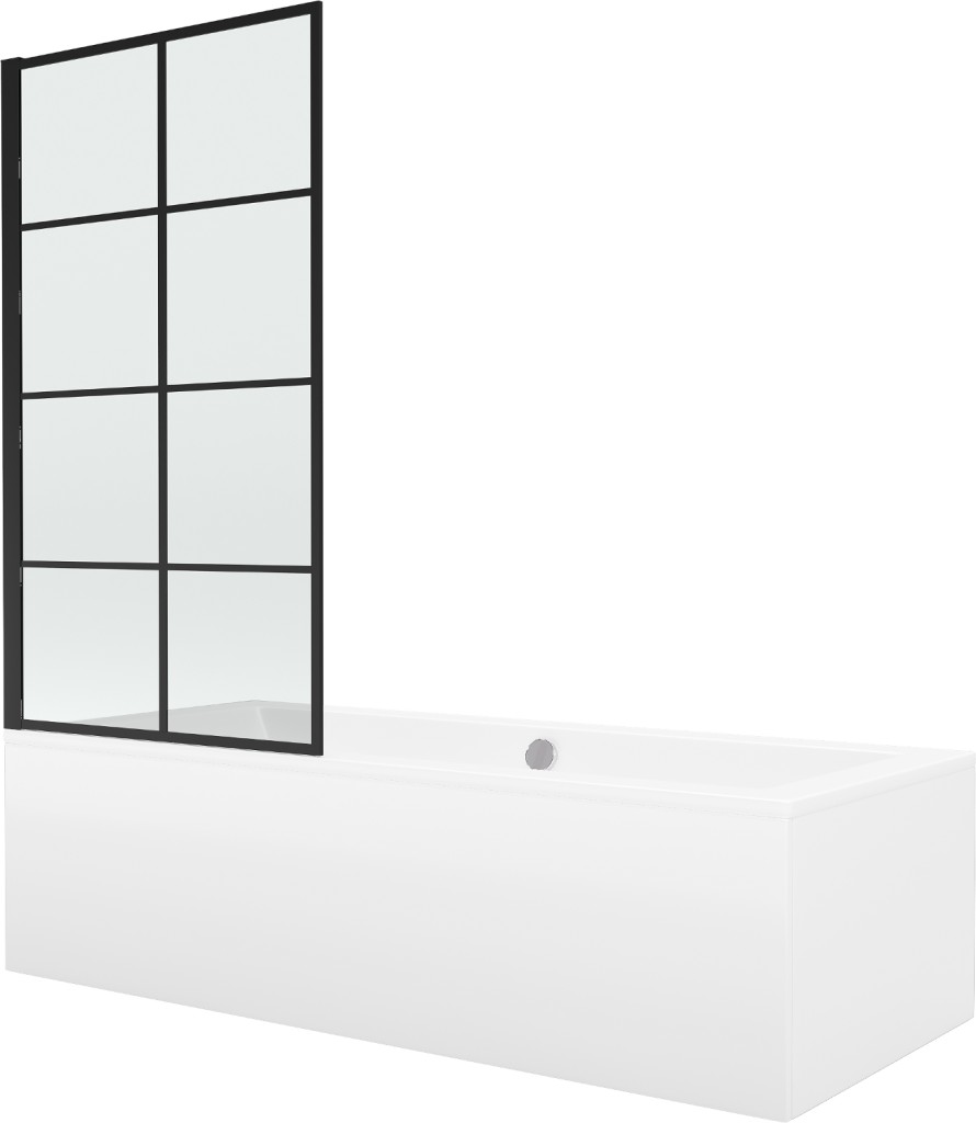 MEXEN/S Cube obdélníková vana 180 x 80 cm s panelem  + vanová zástěna 70,  černá  vzor fix 550518080X9307007077