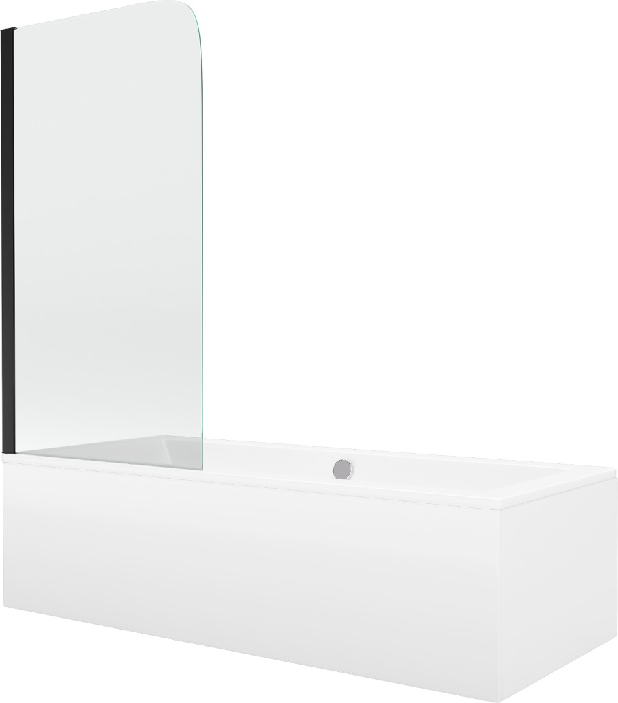 MEXEN/S Cube obdélníková vana 180 x 80 cm s panelem  + vanová zástěna 70, transparent,  černá 550518080X9007017000