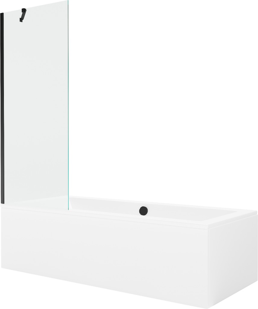 MEXEN/S Cube obdélníková vana 180 x 80 cm s panelem + vanová zástěna 70, transparent, černá 550518080X9507000070