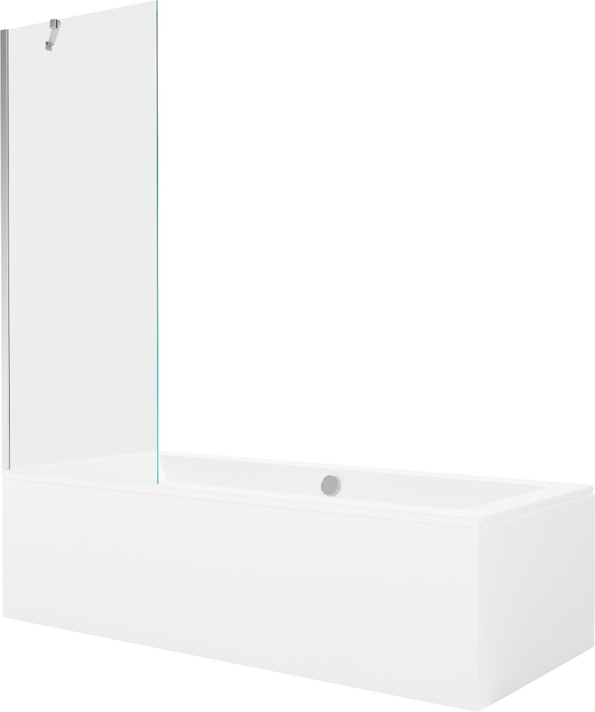 MEXEN/S Cube obdélníková vana 180 x 80 cm s panelem + vanová zástěna 70, transparent, chrom 550518080X9507000001