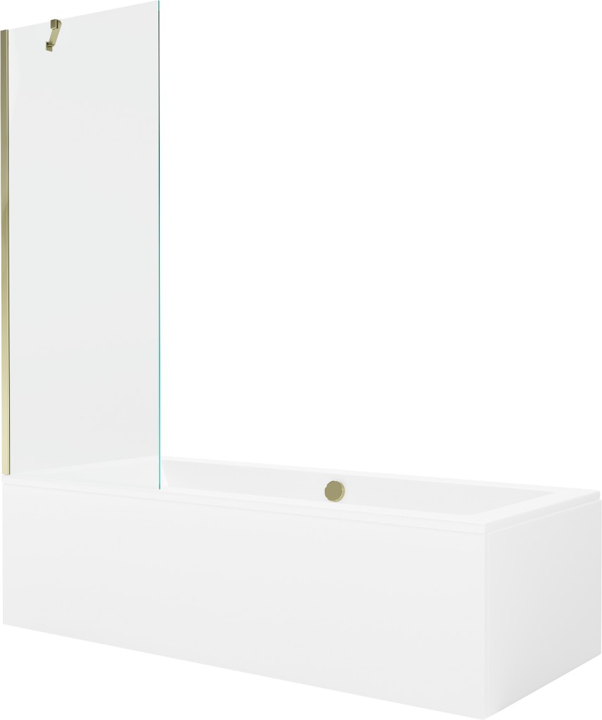 MEXEN/S Cube obdélníková vana 180 x 80 cm s panelem + vanová zástěna 70, transparent, zlatá 550518080X9507000050