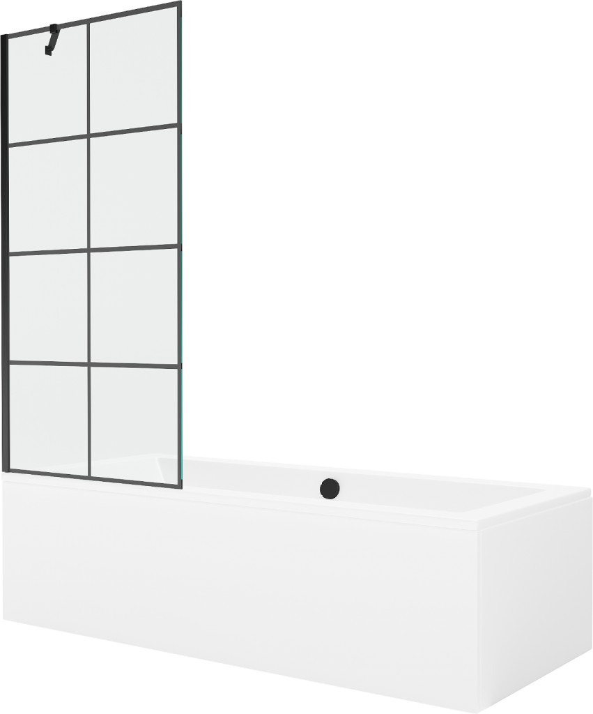 MEXEN/S Cube obdélníková vana 180 x 80 cm s panelem + vanová zástěna 80, černá vzor 550518080X9508007077