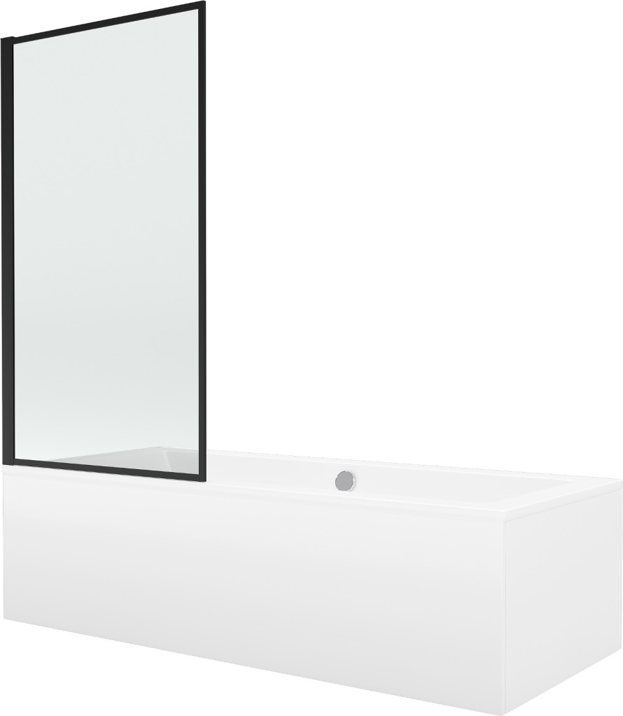 MEXEN/S Cube obdélníková vana 180 x 80 cm s panelem  + vanová zástěna 80,  černá  vzor fix 550518080X9308007070