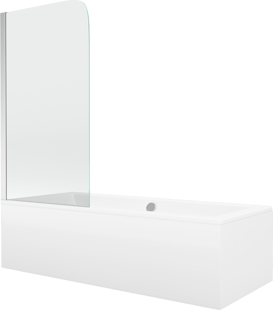 MEXEN/S Cube obdélníková vana 180 x 80 cm s panelem  + vanová zástěna 80, transparent, chrom 550518080X9008010100