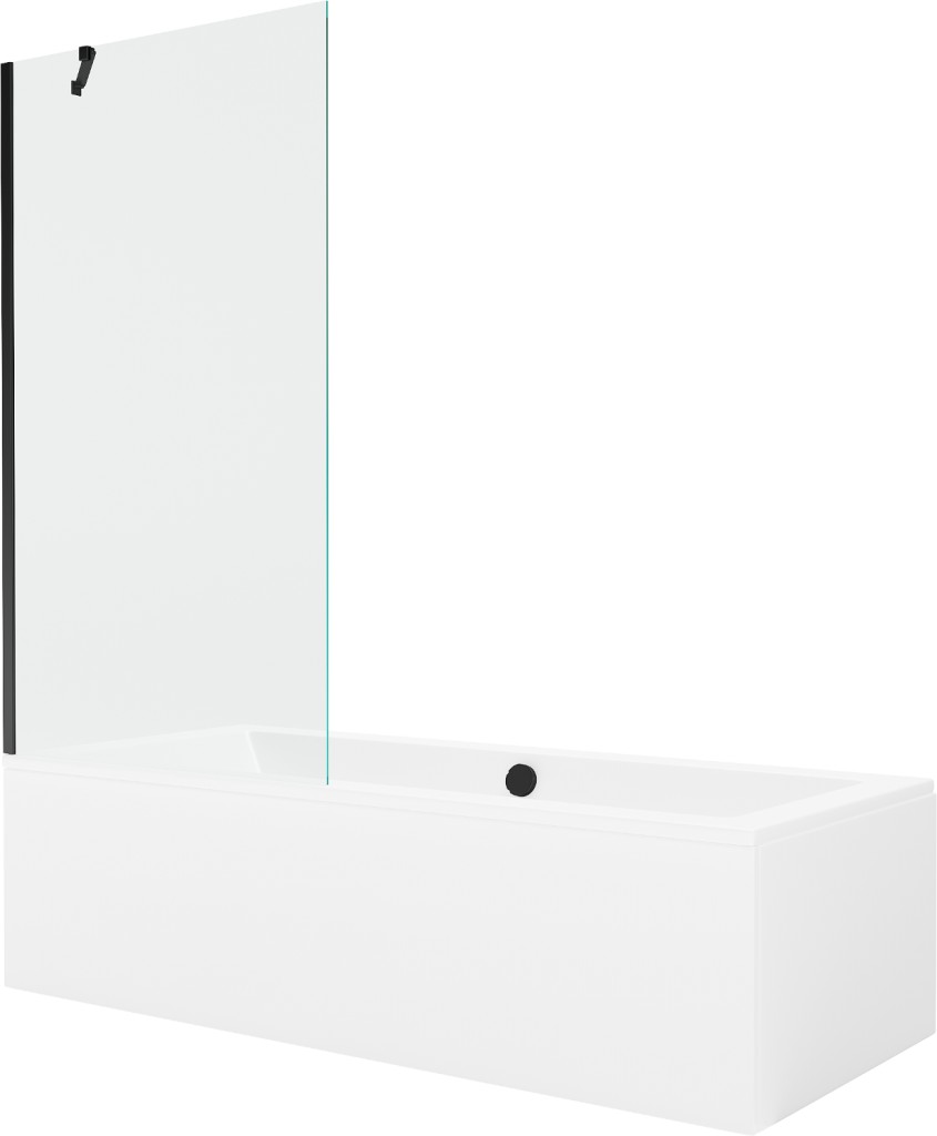 MEXEN/S Cube obdélníková vana 180 x 80 cm s panelem + vanová zástěna 90, transparent, černá 550518080X9509000070