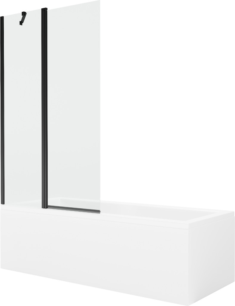 MEXEN/S Cubik obdélníková vana 150 x 70 cm s panelem + vanová zástěna 100, transparent, černá 550315070X9410117000