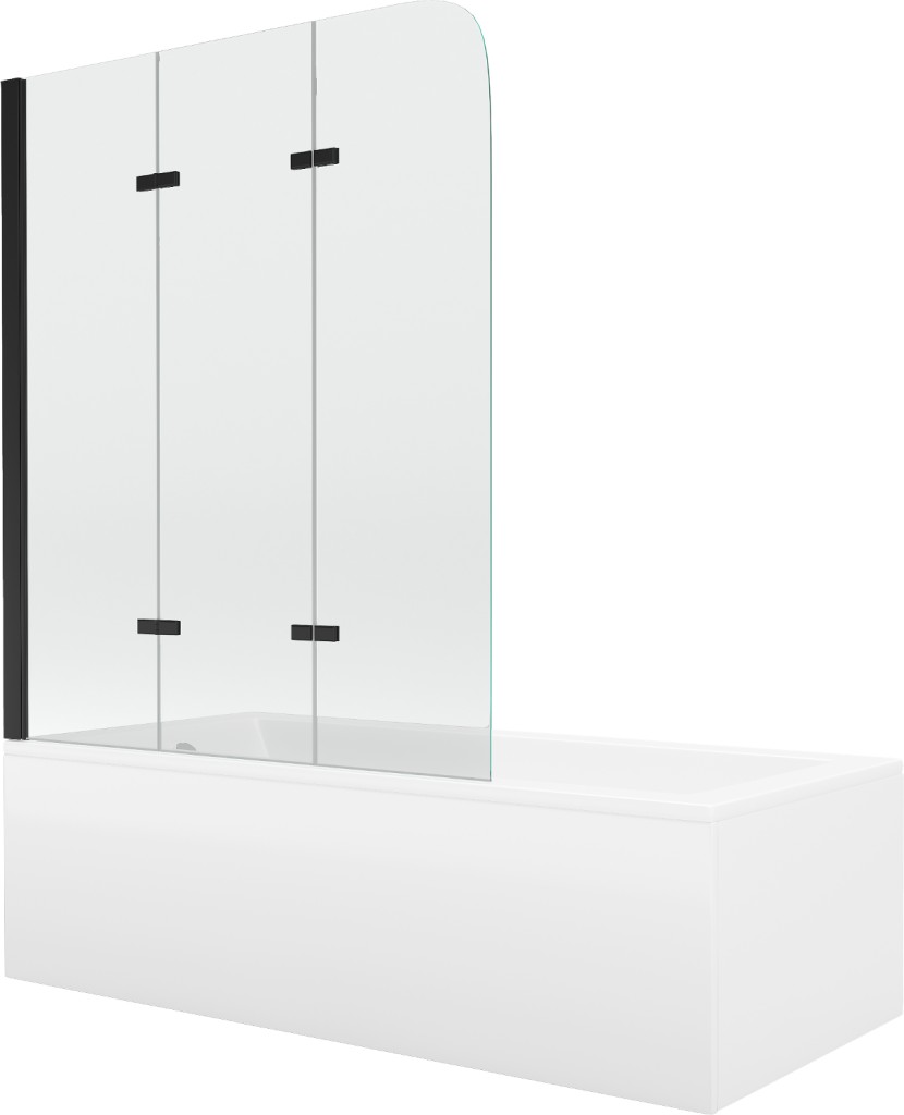 MEXEN/S Cubik obdélníková vana 150 x 70 cm s panelem  + vanová zástěna 120, transparent,  černá 550315070X9012037000