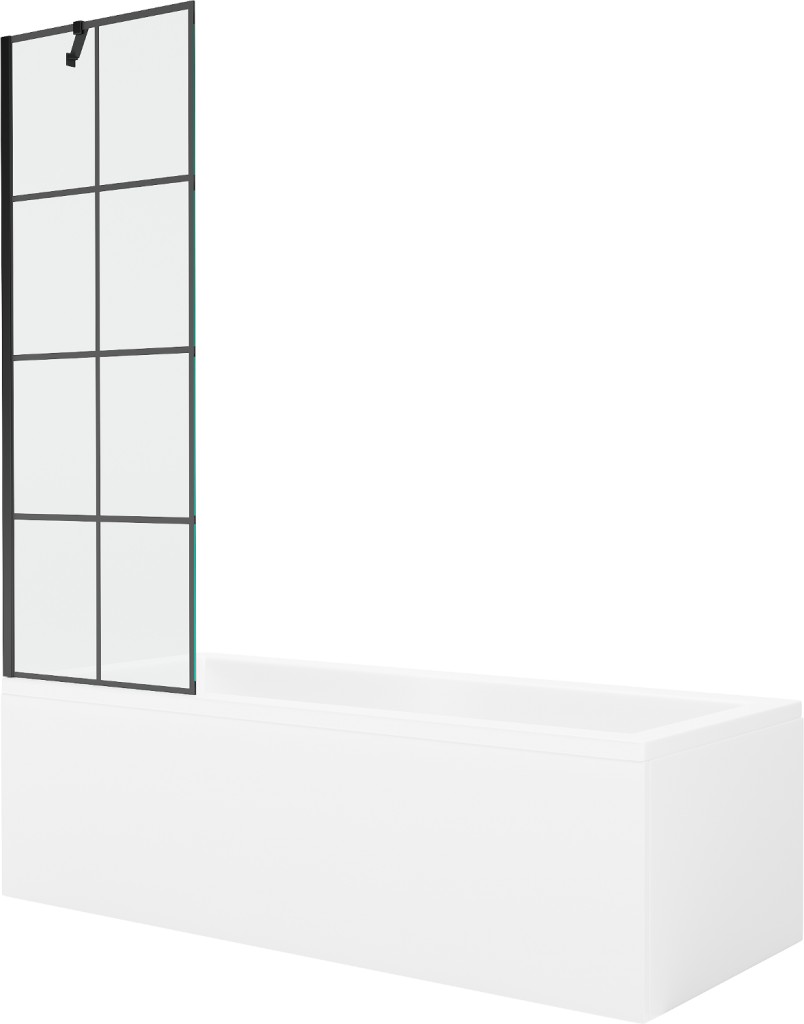 MEXEN/S Cubik obdélníková vana 150 x 70 cm s panelem + vanová zástěna 60, černá vzor 550315070X9506007077