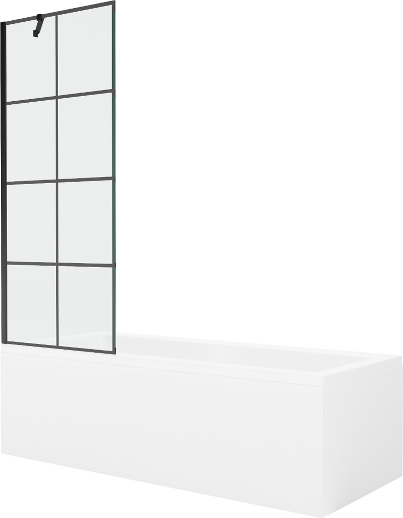 MEXEN/S Cubik obdélníková vana 150 x 70 cm s panelem + vanová zástěna 70, černá vzor 550315070X9507007077
