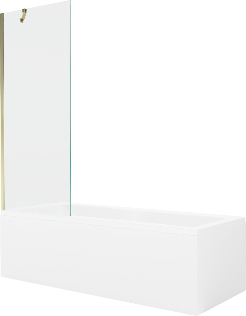 MEXEN/S Cubik obdélníková vana 150 x 70 cm s panelem + vanová zástěna 70, transparent, zlatá 550315070X9507000050