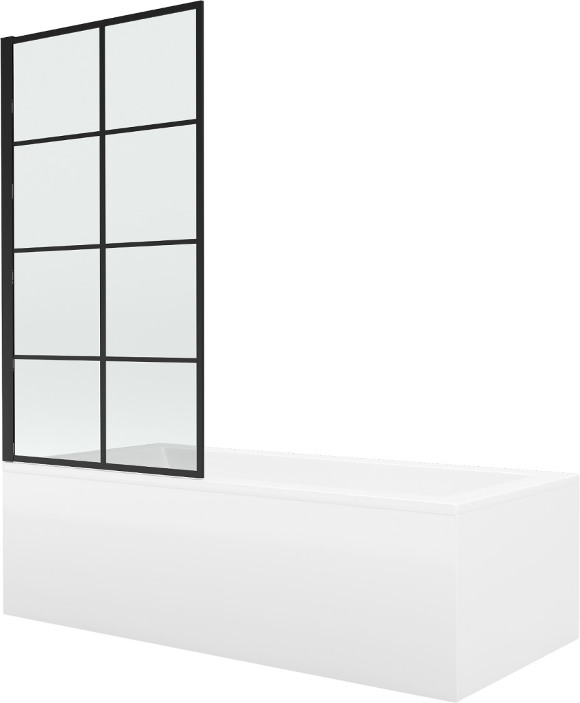 MEXEN/S Cubik obdélníková vana 150 x 70 cm s panelem  + vanová zástěna 80,  černá  vzor 550315070X9308017077