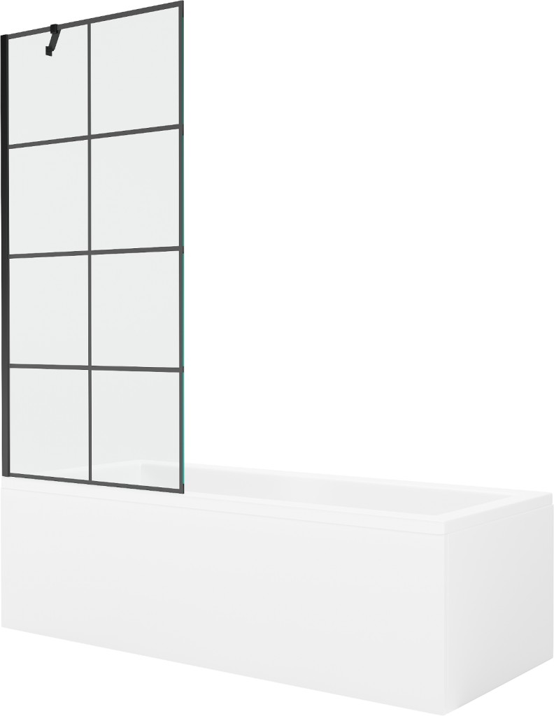 MEXEN/S Cubik obdélníková vana 150 x 70 cm s panelem + vanová zástěna 80, černá vzor 550315070X9508007077