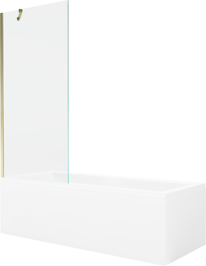 MEXEN/S Cubik obdélníková vana 150 x 70 cm s panelem + vanová zástěna 80, transparent, zlatá 550315070X9508000050