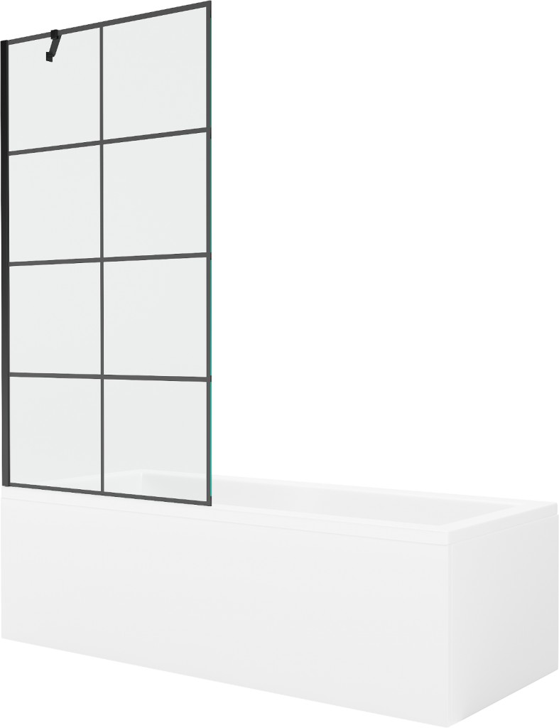 MEXEN/S Cubik obdélníková vana 150 x 70 cm s panelem + vanová zástěna 90, černá vzor 550315070X9509007077