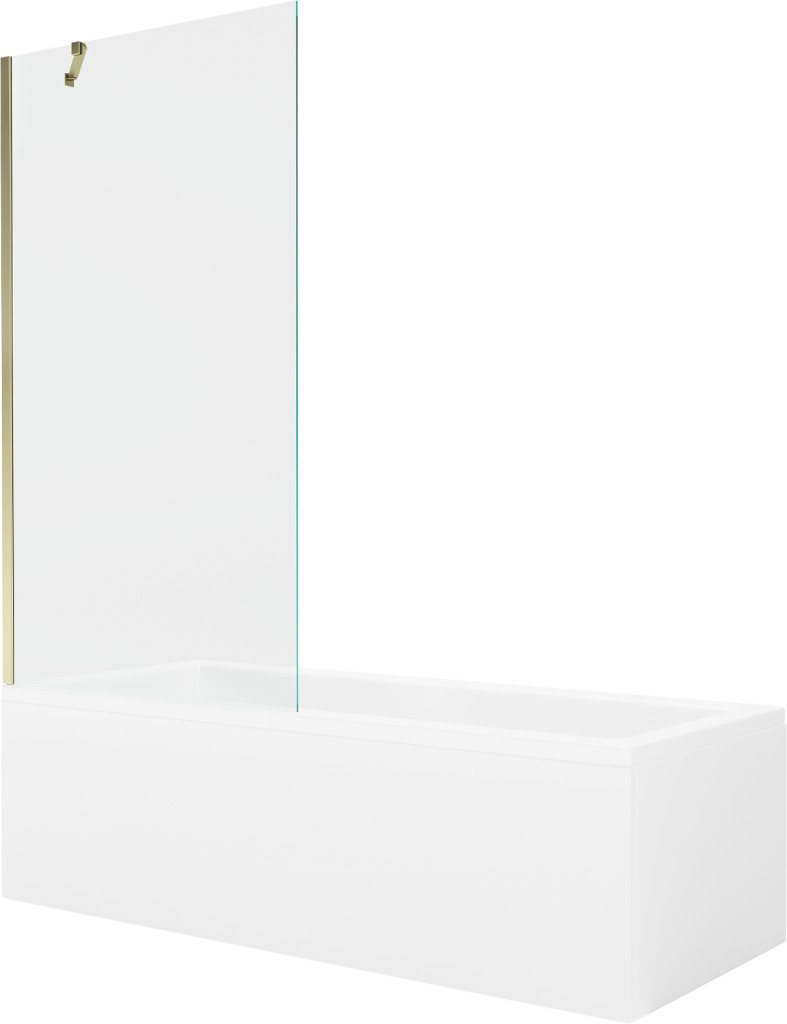 MEXEN/S Cubik obdélníková vana 150 x 70 cm s panelem + vanová zástěna 90, transparent, zlatá 550315070X9509000050