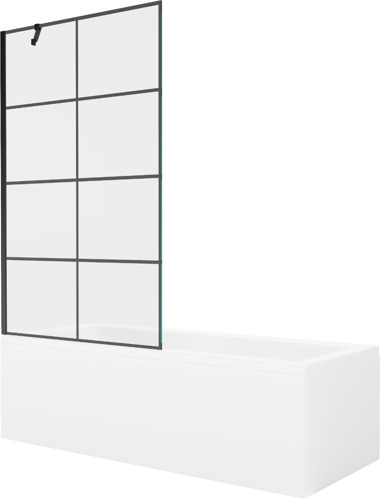 MEXEN/S Cubik obdélníková vana 160 x 70 cm s panelem + vanová zástěna 100, černá vzor 550316070X9510007077