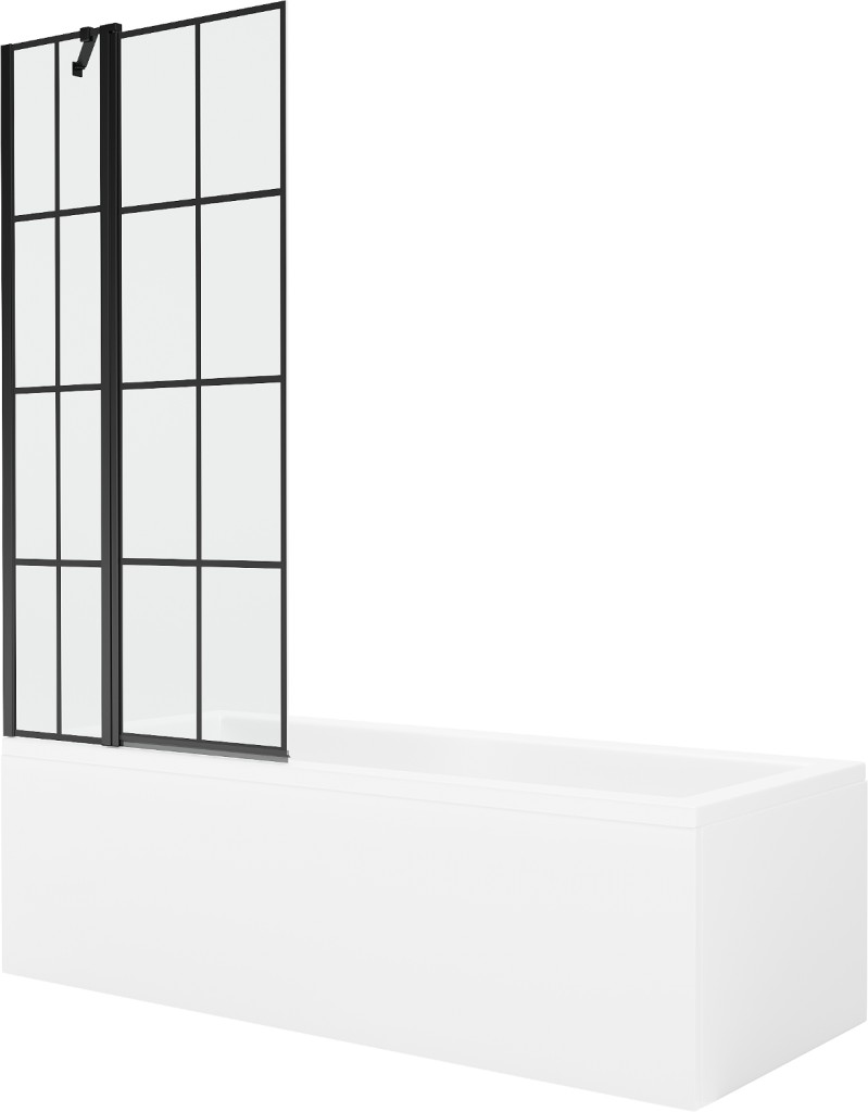 MEXEN/S Cubik obdélníková vana 160 x 70 cm s panelem + vanová zástěna 80, černá vzor 550316070X9408117077