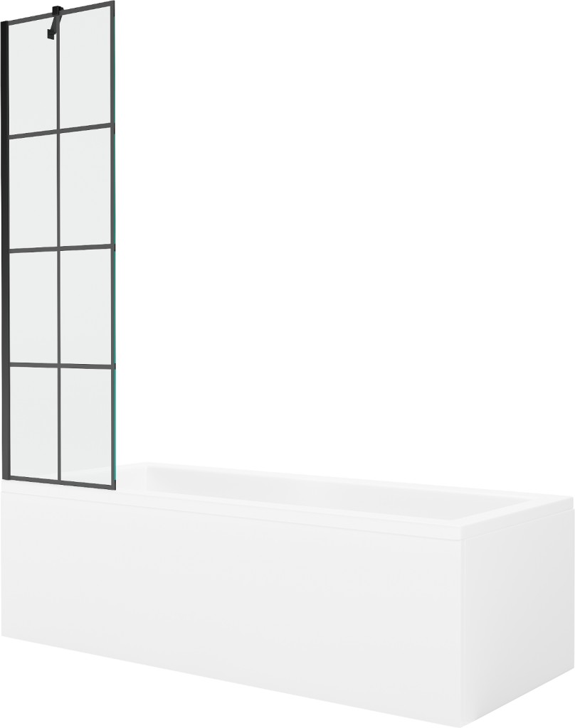 MEXEN/S Cubik obdélníková vana 170 x 70 cm s panelem + vanová zástěna 50, černá vzor 550317070X9505007077