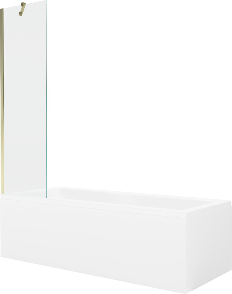 MEXEN/S Cubik obdélníková vana 170 x 70 cm s panelem + vanová zástěna 50, transparent, zlatá 550317070X9505000050