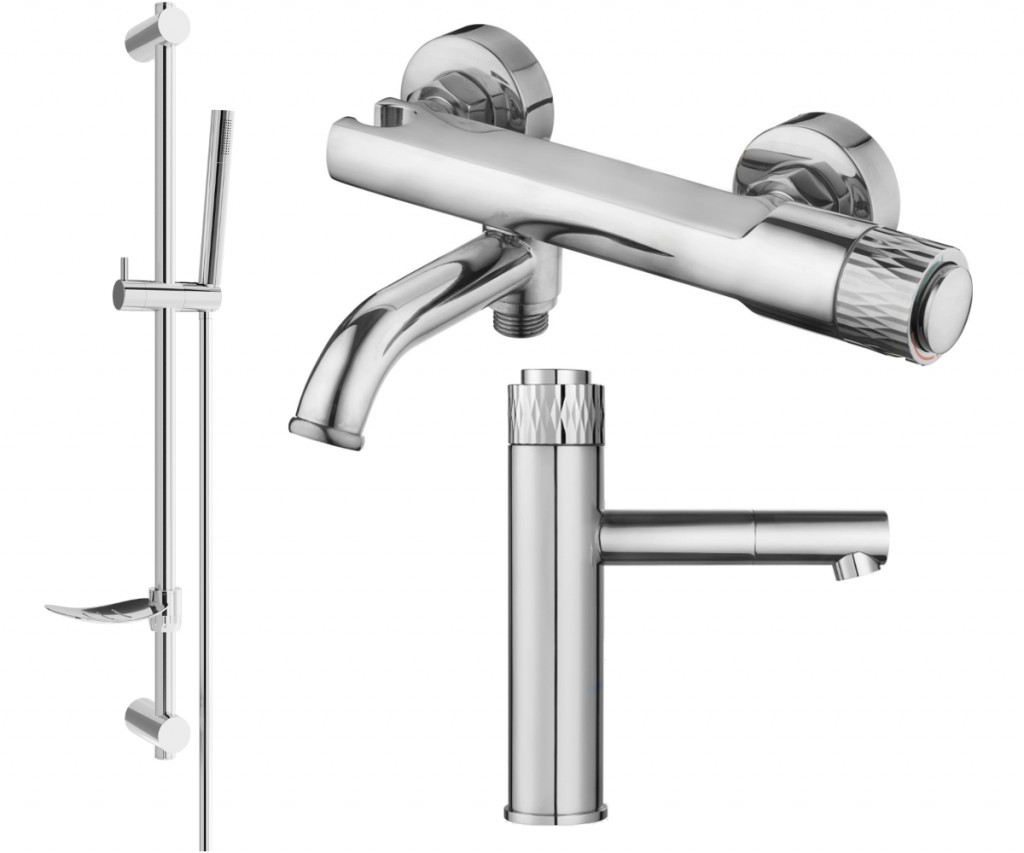 MEXEN/S Diamond DF70 Set umyvadlové a vanové baterie s příslušenstvím, chrom 71503DF70-00