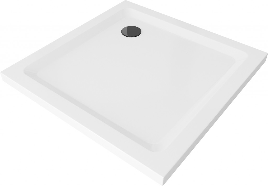 MEXEN/S Flat sprchová vanička čtvercová slim 100 x 100, bílá + černý sifon 40101010B