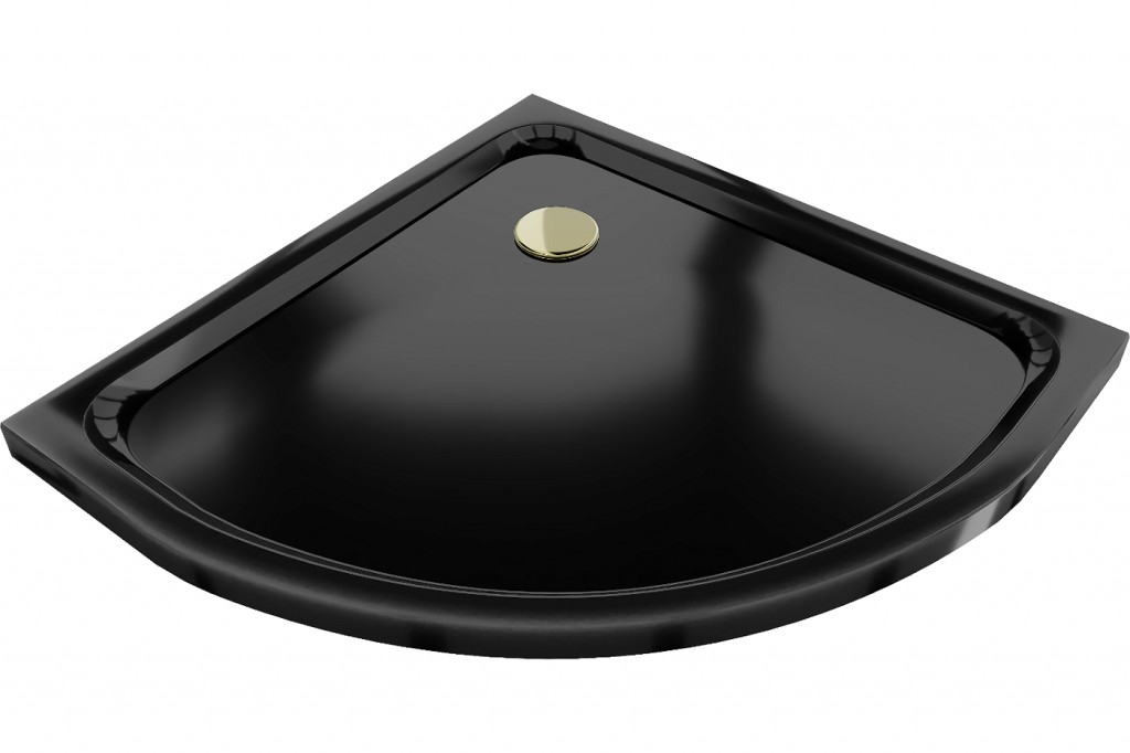 MEXEN/S Flat sprchová vanička čtvrtkruhová slim 100 x 100, černá + zlatý sifon 41701010G